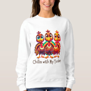 Sweatshirt Chillin avec mes clés Thanksgiving Amusant