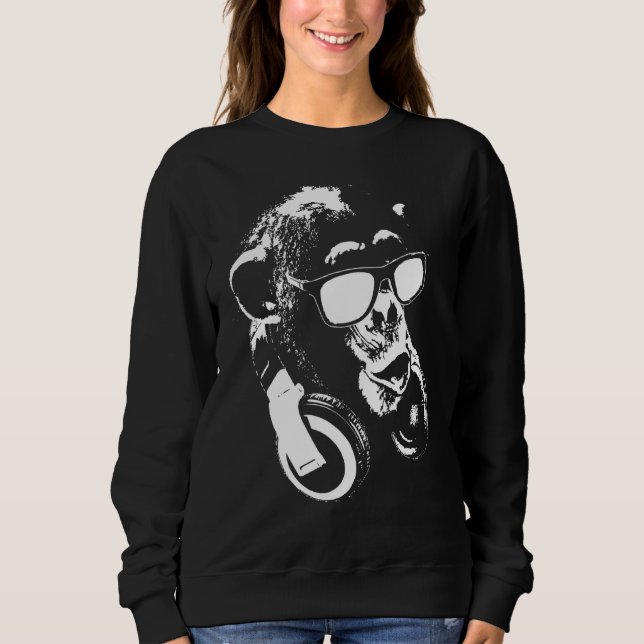 Sweatshirt Chimpanzé avec casque audio et lunettes de soleil (Devant)