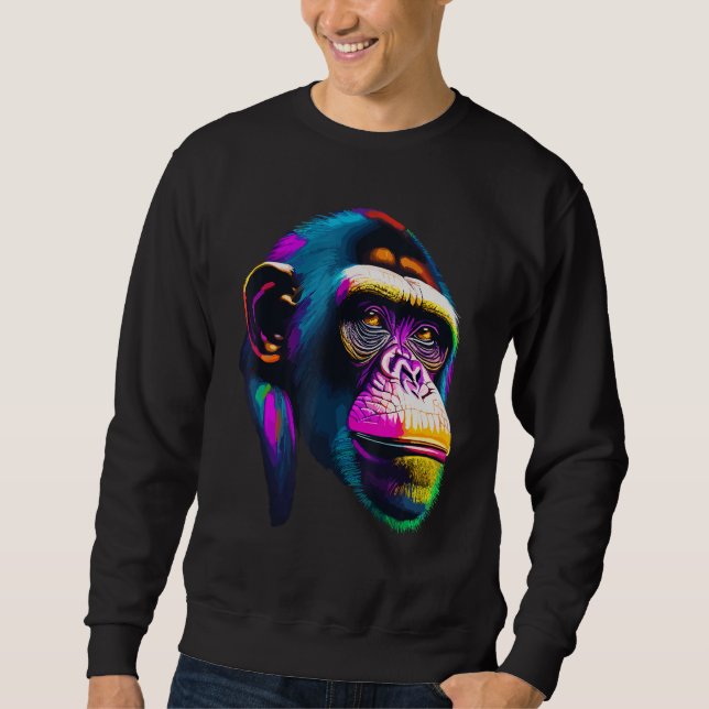 Sweatshirt Chimpanzé Pop Singe Animal Visage Singe Grand Sing (Devant)