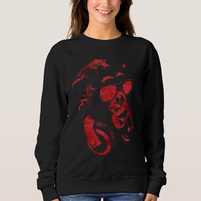 Sweatshirt Chimpanzé singe avec lunettes de soleil et écouteu (Devant)