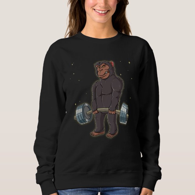 Sweatshirt Chimpanzee Gym Weight Training Deadlift  2 (Devant)