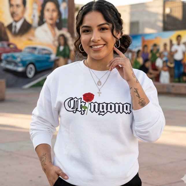 Sweatshirt Chingona Red Rose Nom chandail chemise (Chingona Red Rose sweatshirt)