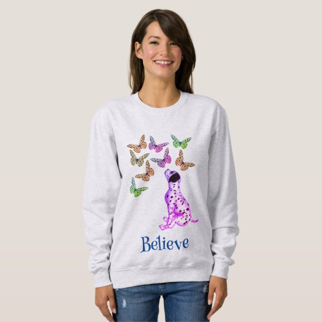 Sweatshirt Chiot Dalmatien Et Papillons Colorés Croient (Devant entier)