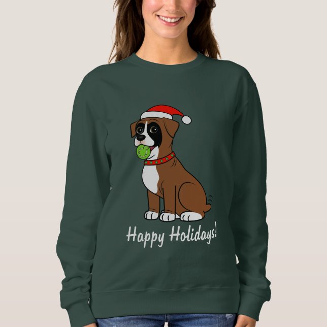 Sweatshirt Chiot de boxeur avec le casquette de Père Noël (Devant)
