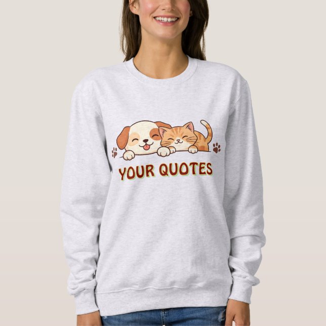 Sweatshirt Chiot mignon et chaton qui se câlinent (Devant)