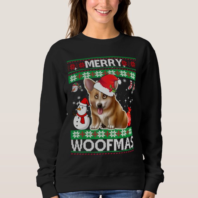 Sweatshirt Chiots Welsh Corgi Joyeux Woofmas Noël (Devant)