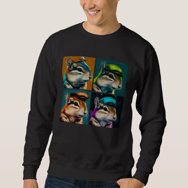 Sweatshirt Chipmunk Pop Illustration Colorful Animal Women  2 (Devant)