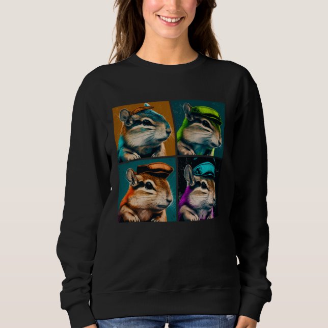 Sweatshirt Chipmunk Pop Illustration Colorful Animal Women  2 (Devant)