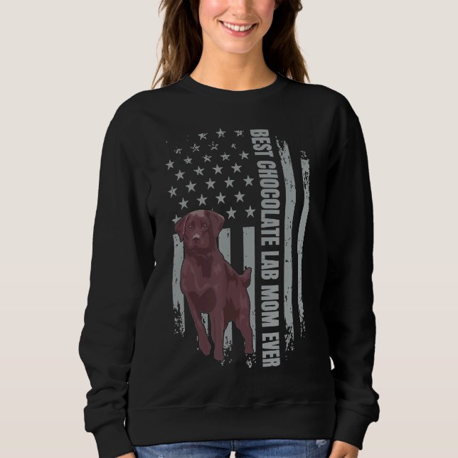 Sweatshirt Chocolat Lab Maman American Flag Brown Labrador Re (Devant)