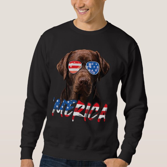 Sweatshirt Chocolat Labrador American Flag Lab Dog 4th Of (Devant)