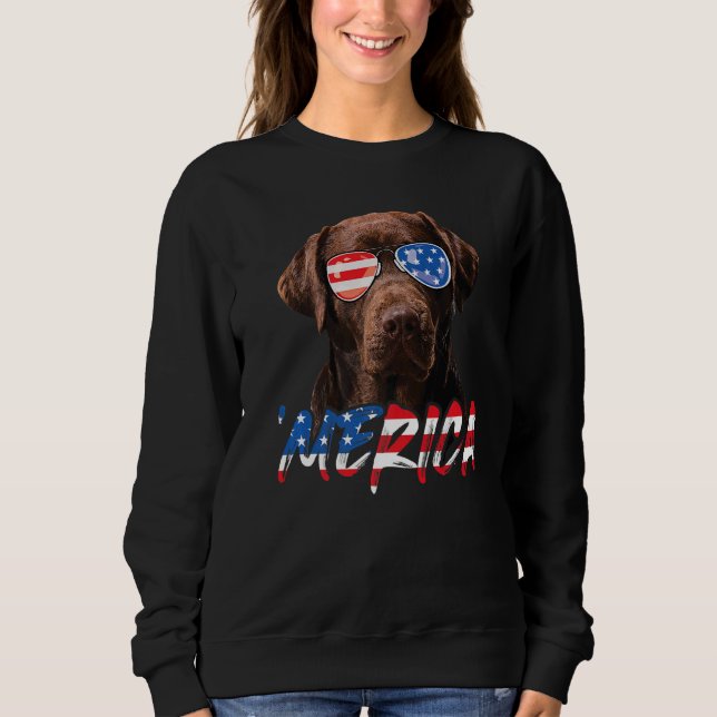 Sweatshirt Chocolat Labrador American Flag Lab Dog 4th Of J (Devant)