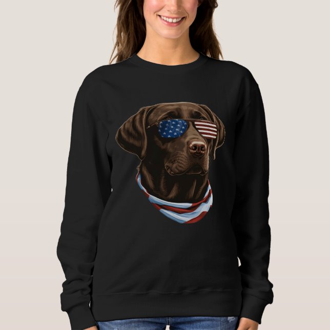 Sweatshirt Chocolate Labrador With USA Sunglasses And Flag  1 (Devant)