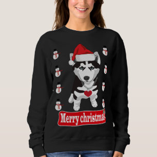 Sweatshirt Chou Husky Dog Porté Du Chapeau Du Père Noël Joyeu