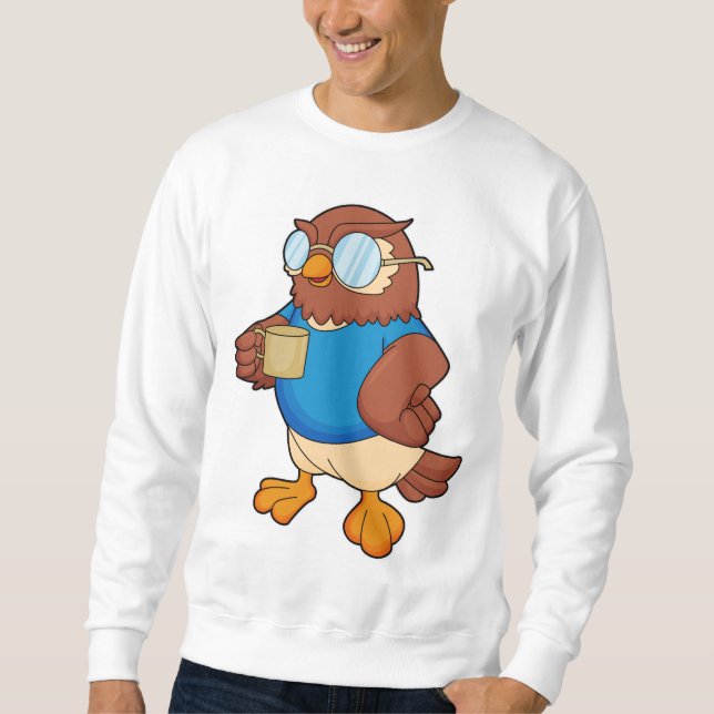 Sweatshirt Chouette avec tasse de café (Devant)
