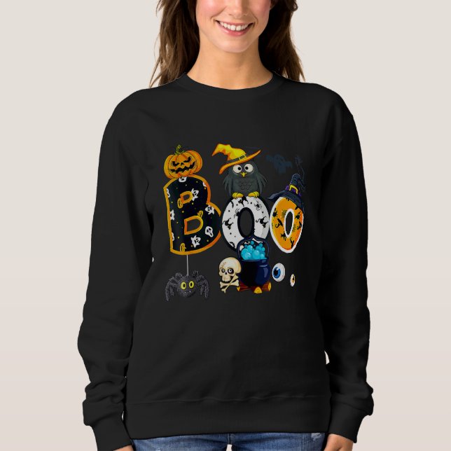 Sweatshirt Chouette de Halloween avec chapeau de sorcière ara (Devant)