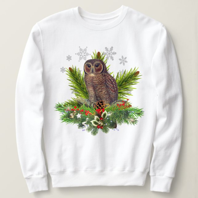 Sweatshirt Chouette de Noël avec flocons de neige  (Design devant)