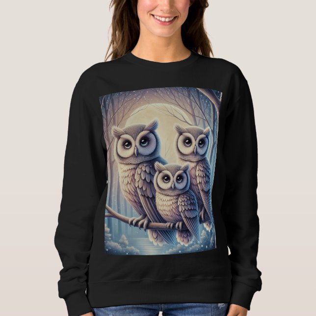 Sweatshirt Chouettes Lune - T-Shirt élégant et élégant (Devant)