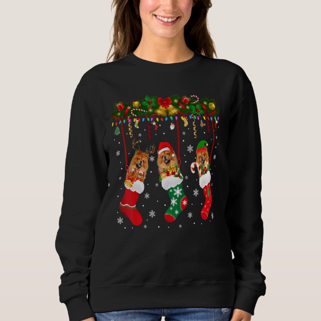 Sweatshirt Chow Chow En Sock Xmas Reindeer Chien Elf Père Noë (Devant)