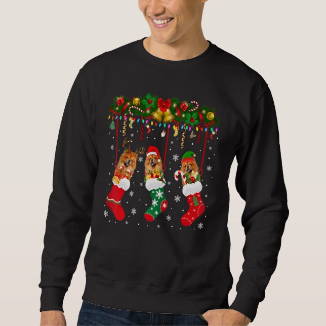 Sweatshirt Chow Chow En Sock Xmas Reindeer Chien Elf Père Noë (Devant)