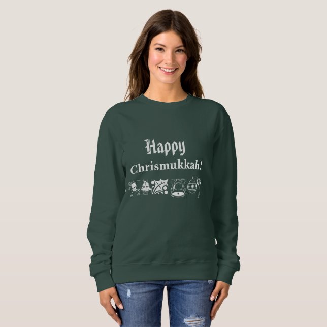 Sweatshirt Chrismukkah heureux avec des illustrés (Devant entier)