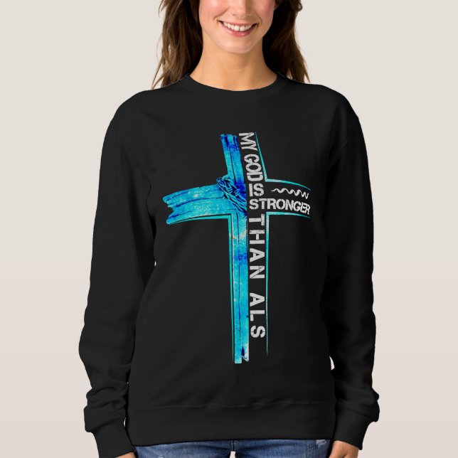 Sweatshirt Christian Cross Ribbon ALS Awareness Costume Warri (Devant)