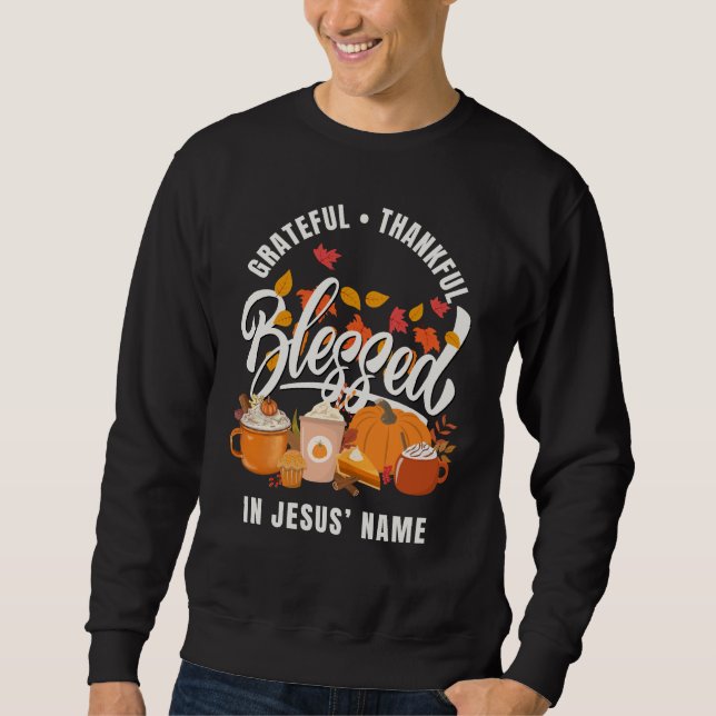 Sweatshirt Christian GRATEFUL MERCI BLESSEE Thanksgiving (Devant)