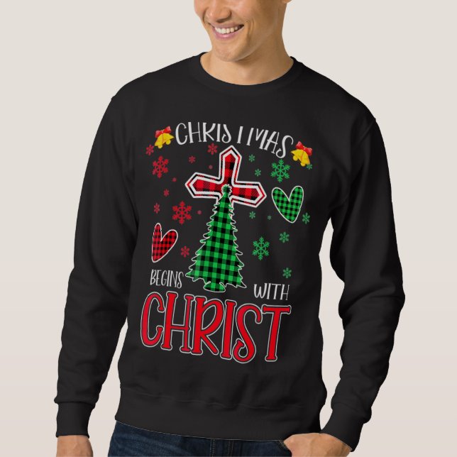 Sweatshirt Christmas Begins With Christ Jesus Cross Christian (Devant)