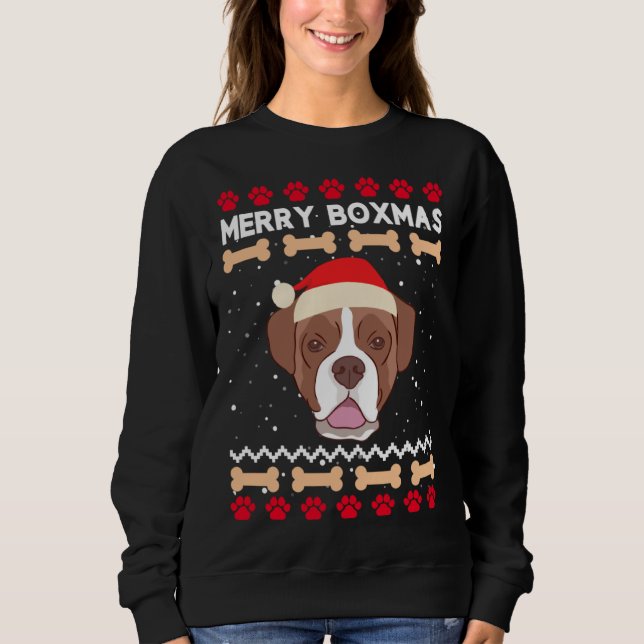 Sweatshirt Christmas Boxer Dog Santa Hat Ugly Xmas Merry Boxm (Devant)