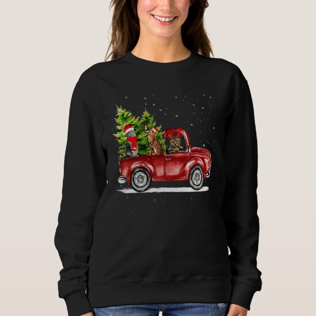 Sweatshirt Christmas Cat Santa Reindeer Red Truck Xmas Tree P (Devant)
