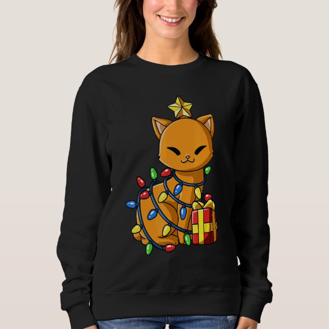 Sweatshirt Christmas Cat Tree Kitty Kitten Pajamas Xmas Light (Devant)