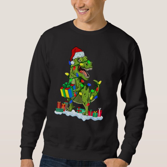 Sweatshirt Christmas Dinosaur Rex With Christmas Lights  Xmas (Devant)