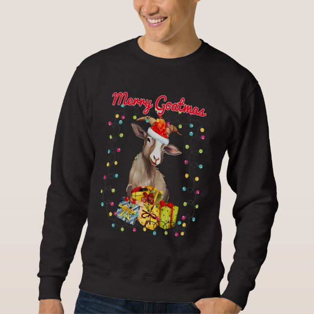 Sweatshirt Christmas Goat Wreathed in Holiday Lights(C) (Devant)