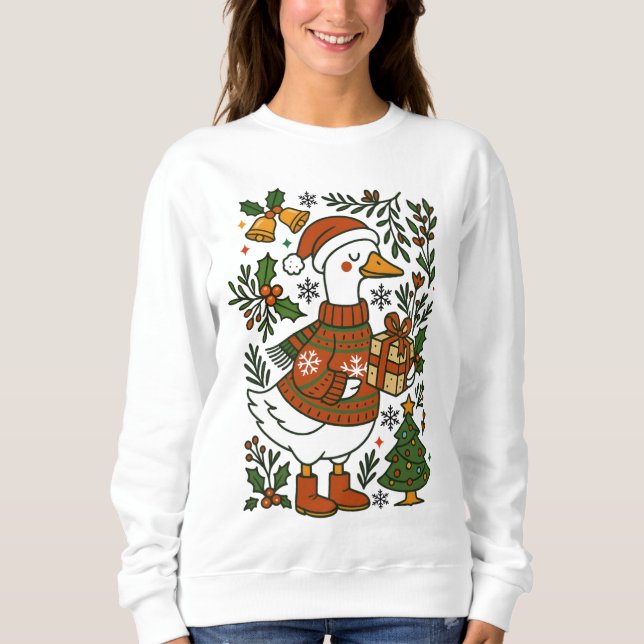 Sweatshirt Christmas Goose Cute Winter Holiday Floral (Devant)