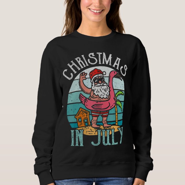 Sweatshirt Christmas In July Santa Hawaii Flamingo Summer Bea (Devant)