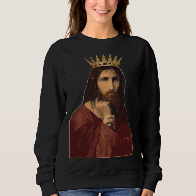 Sweatshirt Christmas Jesus Christ Crowned King Portrait Women (Devant)