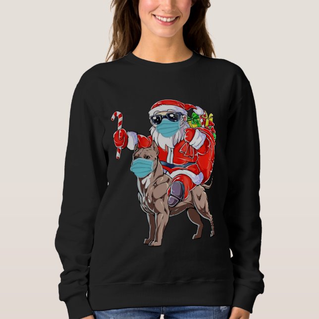 Sweatshirt Christmas Mask Santa Riding Pitbull Xmas Boys Dog (Devant)