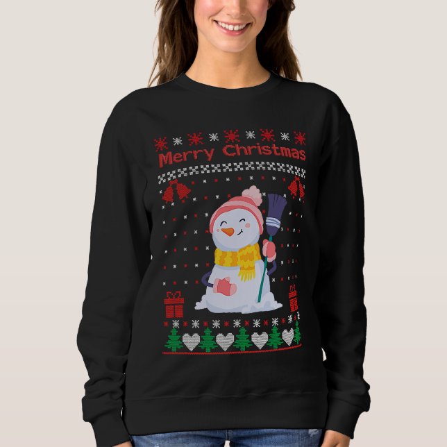 Sweatshirt Christmas outfit  snowman waiting with broom (Devant)