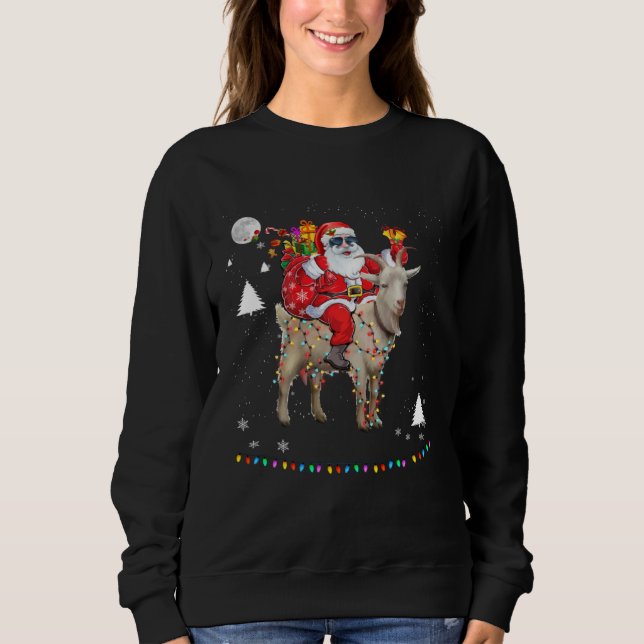 Sweatshirt Christmas Santa Claus Riding Goat Lights Xmas Holi (Devant)
