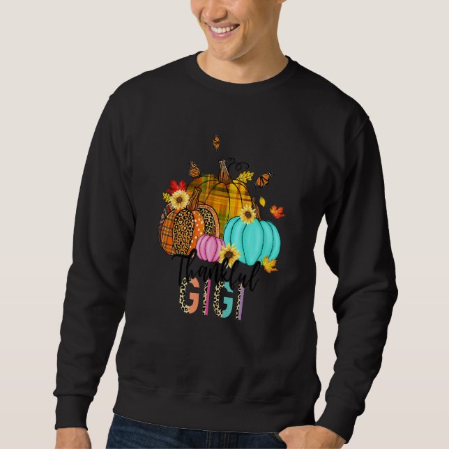 Sweatshirt Chute Leopard Plaid Citrouilles Merci Gigi Thanksg (Devant)