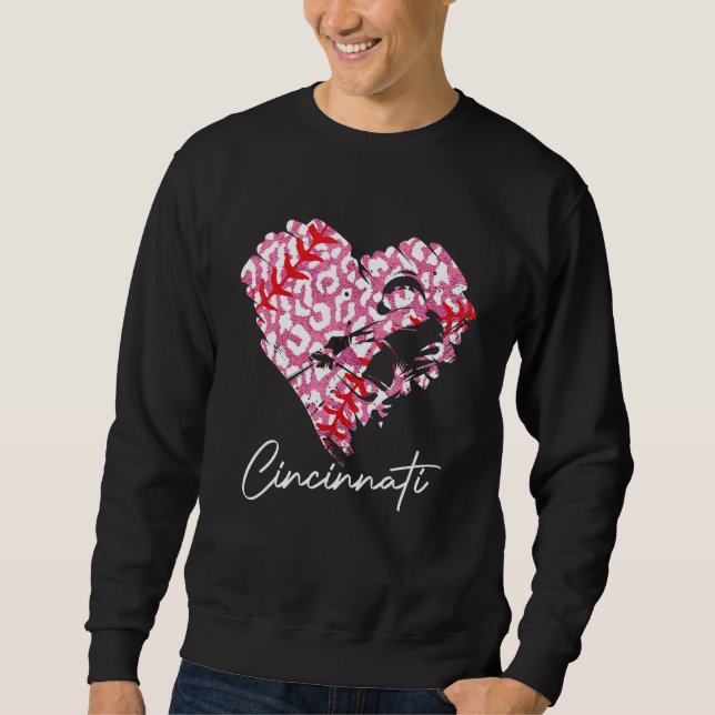 Sweatshirt Cincinnati Fa De Baseball Coeur Leopard Rose (Devant)