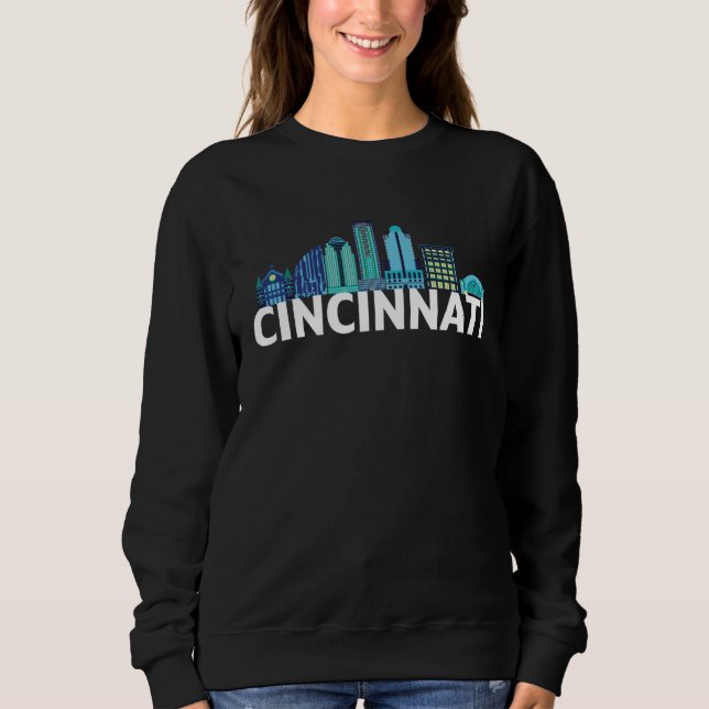 Sweatshirt Cincinnati Ohio USA Skyline Silhouette Outline Ske (Devant)