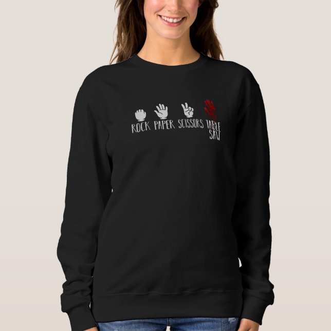 Sweatshirt Ciseaux de papier rocheux Table scie bois (Devant)