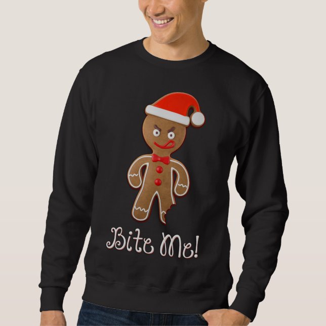 Sweatshirt Citation De Noël Drôle Dit Gingerbread Man Bite (Devant)
