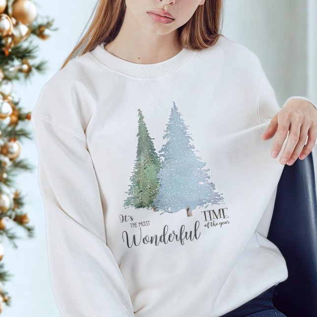 Sweatshirt Citation de script moderne Arbre de Noël aquarelle (Créateur téléchargé)