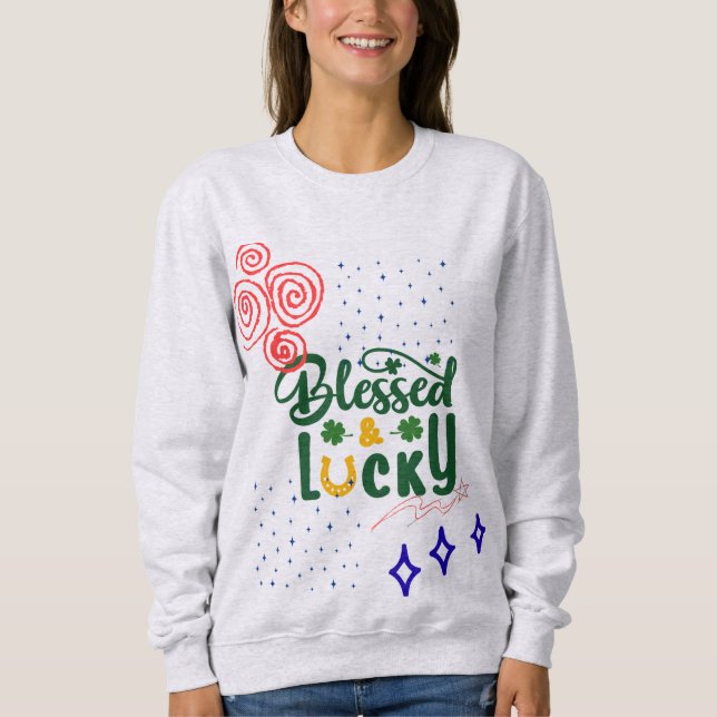 Sweatshirt Citation Irlandaise Chanceuse Mignonne en Typograp (Devant)