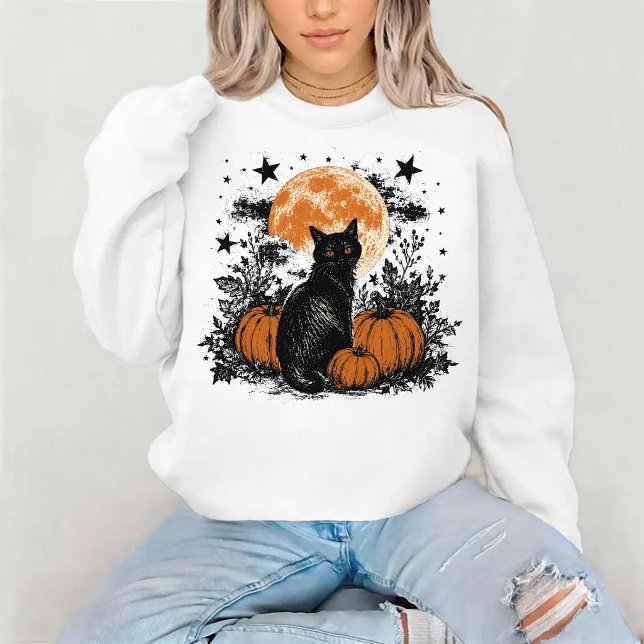 Sweatshirt Citrouille Chat Noir Halloween (Créateur téléchargé)