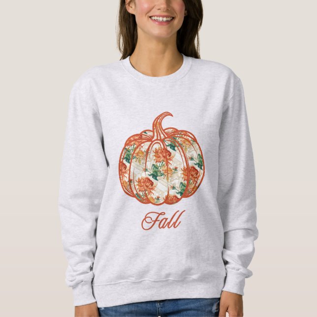 Sweatshirt Citrouille dans un motif de chrysanthème (Devant)