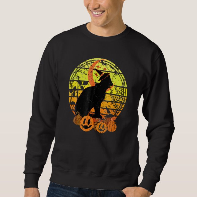 Sweatshirt Citrouille de la lune de chat noir Casquette Hallo (Devant)