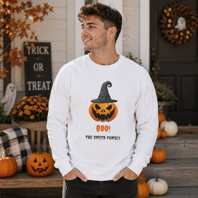 Sweatshirt Citrouille d'Halloween “BOO!” – Nom personnalisé (Créateur téléchargé)