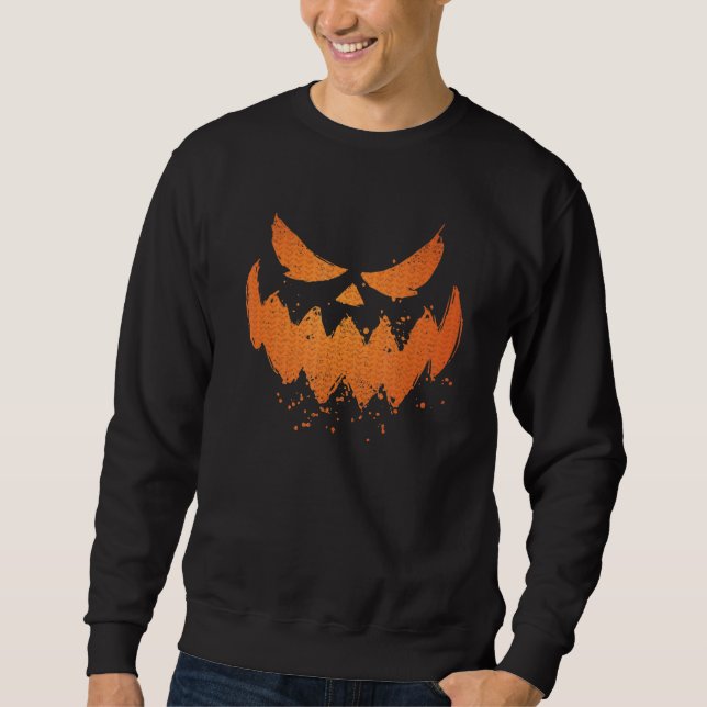 Sweatshirt Citrouille effrayant Jack-o'-lantern Face Hallowee (Devant)